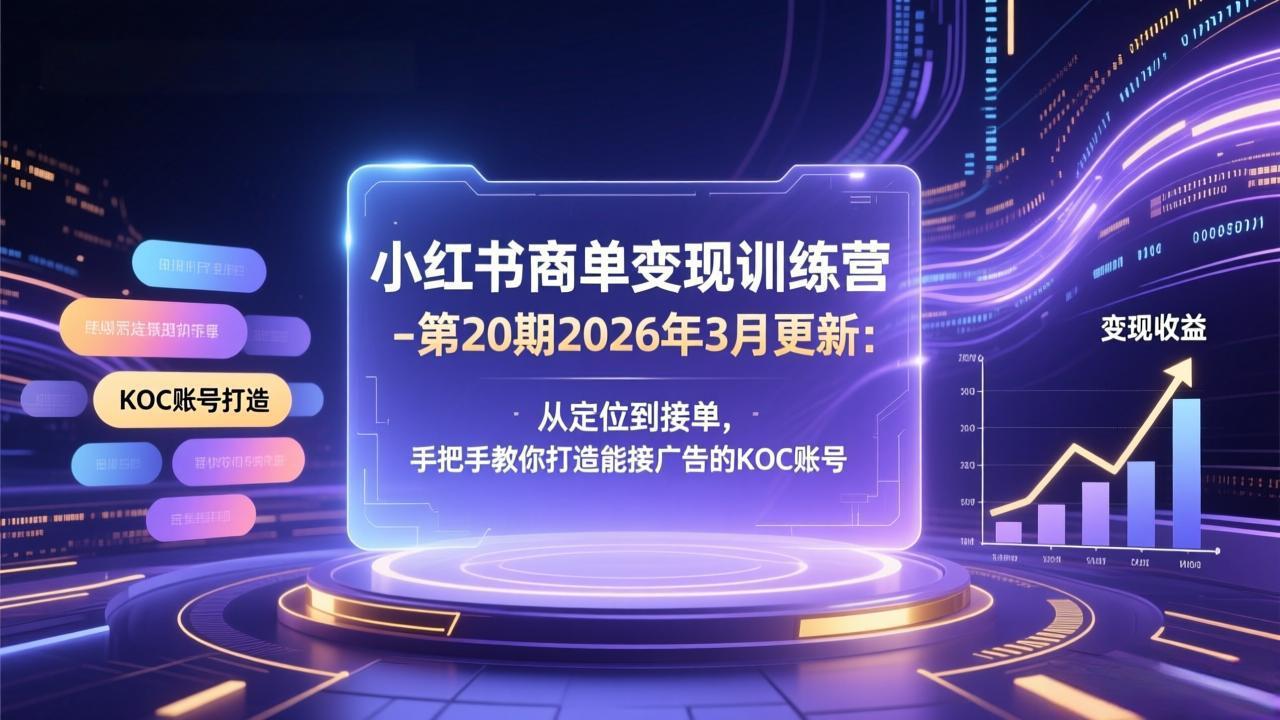 小红书商单变现训练营-第20期26年3月更新：从定位到接单，手把手教你打造能接广告的KOC账号-鸿图网创