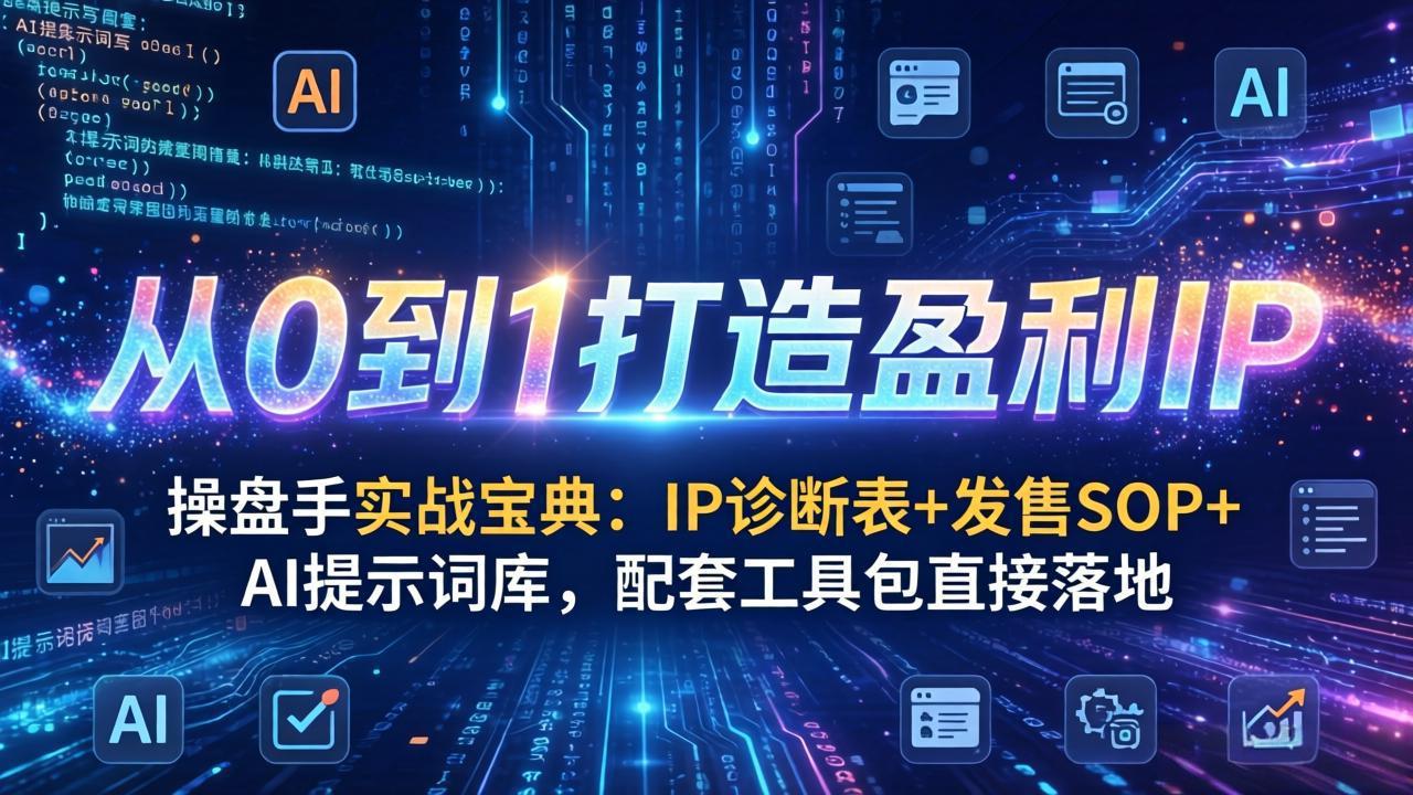 操盘手实战宝典：IP诊断表+发售SOP+AI提示词库，配套工具包直接落地，从0到1打造盈利IP-鸿图网创