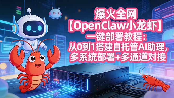 爆火全网【OpenClaw 小龙虾】一键部署教程:从0到1搭建自托管AI助理,多系统部署+多通道对接-鸿图网创