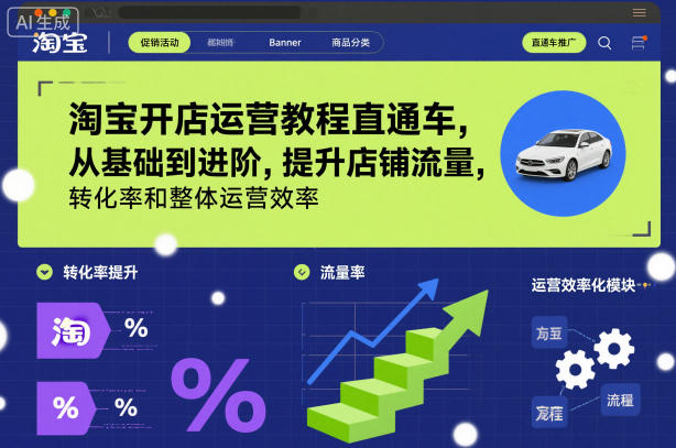 淘宝开店运营教程直通车,从基础到进阶,提升店铺流量,转化率和整体运营效率(更新26年3月)-鸿图网创