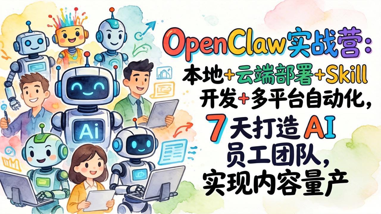 OpenClaw实战营:本地+云端部署+Skill开发+多平台自动化,7 天打造 AI 员工团队,实现内容量产-鸿图网创