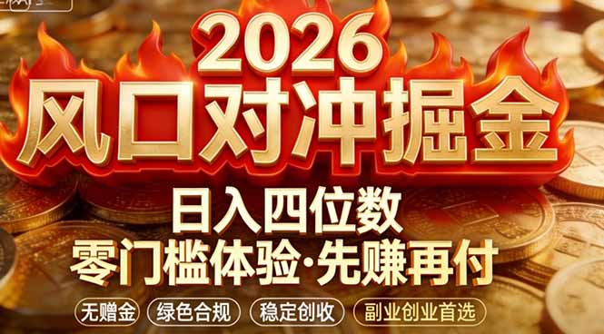 2026美金对冲套利，无赠金对冲策略保驾护航，低门槛易上手实操。单人单日收益2000+-鸿图网创
