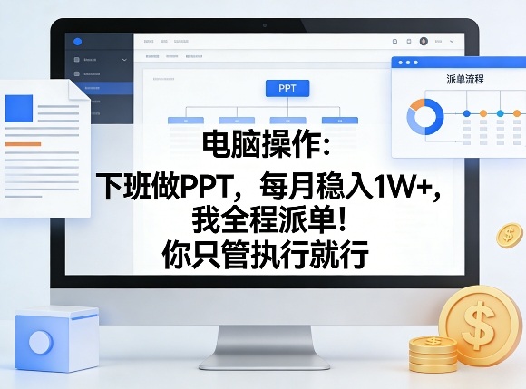 电脑操作:下班做PPT,每月稳入1W+,我全程派单!你只管执行就行【揭秘】-鸿图网创