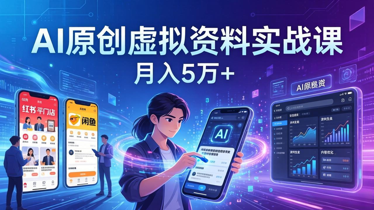 AI原创虚拟资料实战课:2026新机会,小红书闲鱼开店,普通人用AI轻松变现,月入5万+-鸿图网创