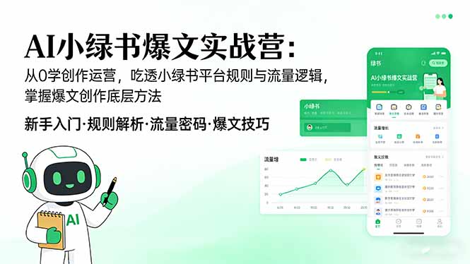 AI 小绿书爆文实战营：从0学创作运营，吃透小绿书平台规则与流量逻辑，掌握爆文创作底层方法-鸿图网创