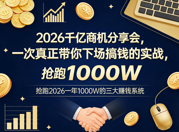 2026千亿商机分享会，一次真正带你下场搞钱的实战，抢跑2026一年1000W的三大賺钱系统-鸿图网创
