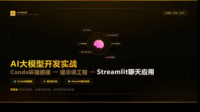 AI大模型开发实战：Conda环境搭建→提示词工程→Streamlit聊天应用，零基础到项目落地-鸿图网创