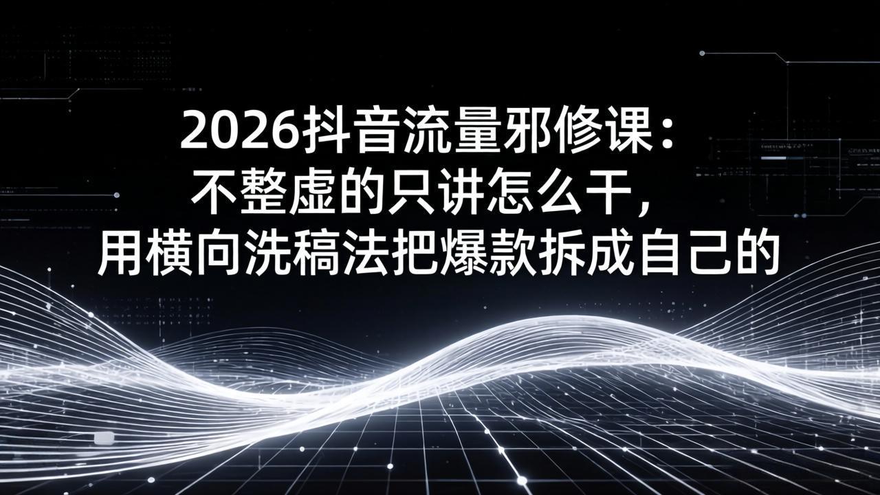 2026抖音流量邪修课：不整虚的只讲怎么干，用横向洗稿法把爆款拆成自己的-鸿图网创
