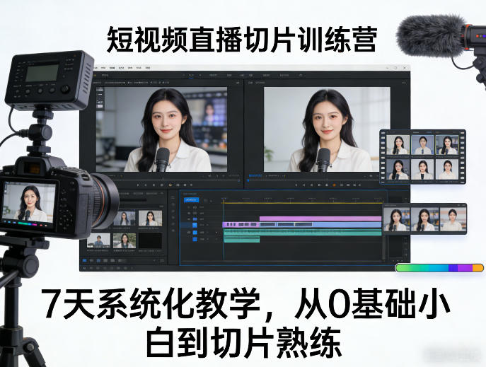 短视频直播切片训练营,7天系统化教学,从0基础小白到切片熟练-鸿图网创