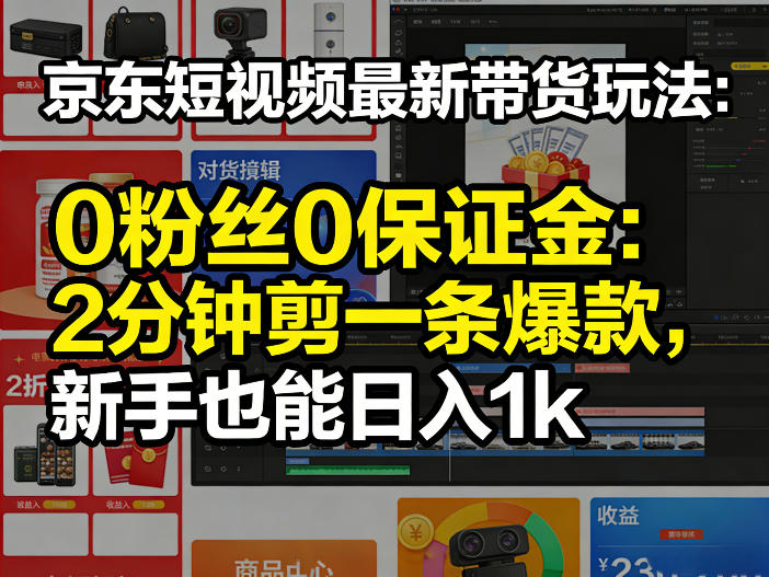京东短视频最新带货玩法,0粉丝0保证金,2分钟剪一条爆款,新手也能日入1k+【揭秘】-鸿图网创