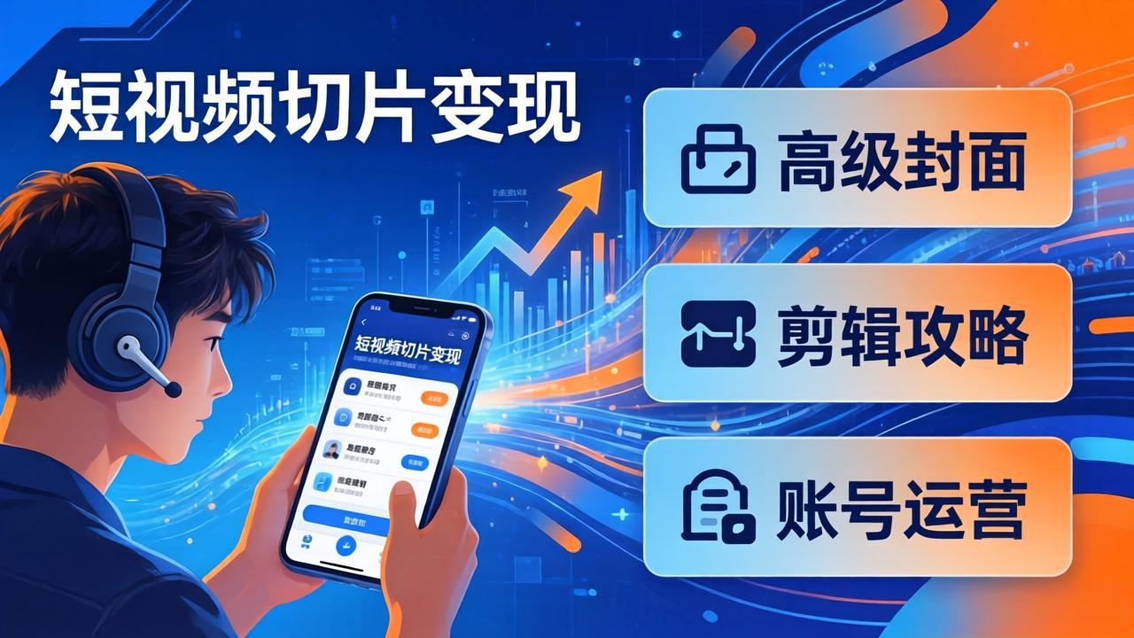 短视频切片变现速成班2.0：高级封面+剪辑攻略+账号运营，0基础小白快速入局副业-鸿图网创
