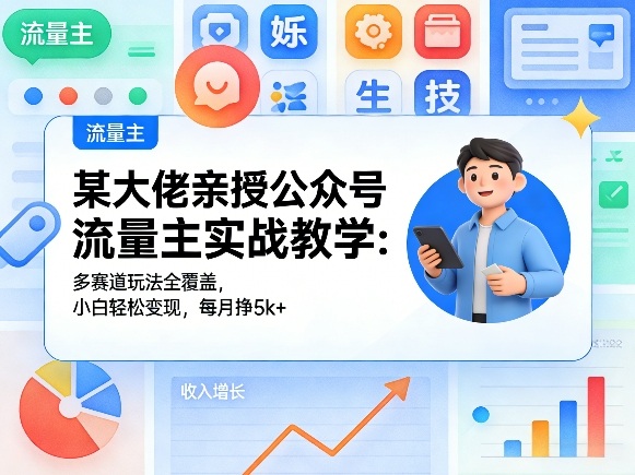 某大佬亲授公众号流量主实战教学：多赛道玩法全覆盖，小白轻松变现，每月多挣5k+-鸿图网创