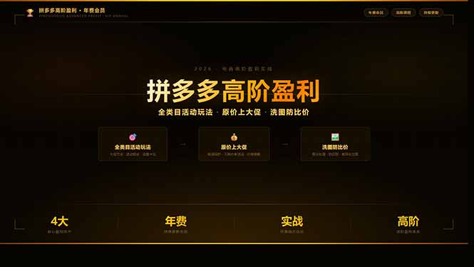 拼多多高阶盈利年费会员：全类目活动玩法、原价上大促、洗图防比价等核心盈利技术(更新26年3月-鸿图网创