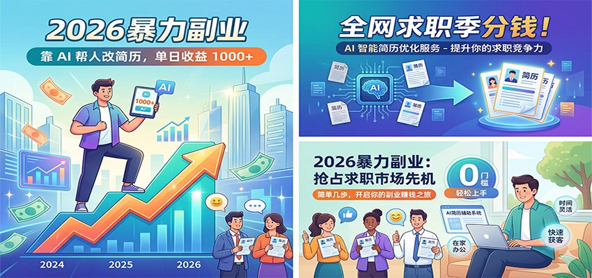 2026暴力副业：靠AI帮人改简历，单日收益1000+，全网求职季分钱-鸿图网创