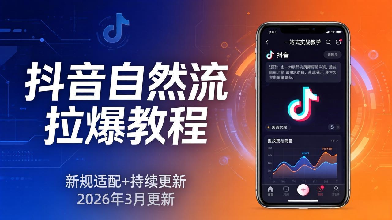 抖音自然流拉爆教程:新规适配+持续更新,话术+投放+起号一站式实战教学(更新26年3月-鸿图网创