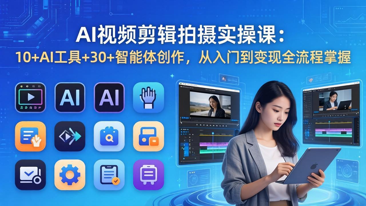 AI 视频剪辑拍摄实操课：10+AI工具+30+智能体创作，从入门到变现全流程掌握-鸿图网创