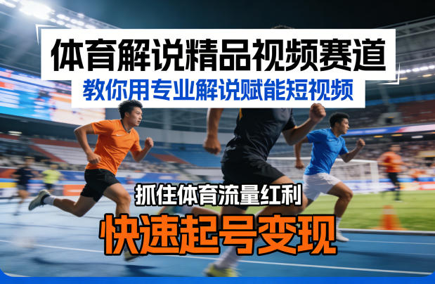 体育解说精品视频赛道，教你用专业解说赋能短视频，抓住体育流量红利，快速起号变现-鸿图网创