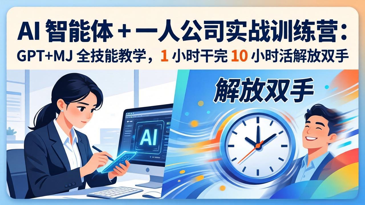 AI 智能体 + 一人公司实战训练营：GPT+MJ 全技能教学，1 小时干完 10 小时活解放双手-鸿图网创