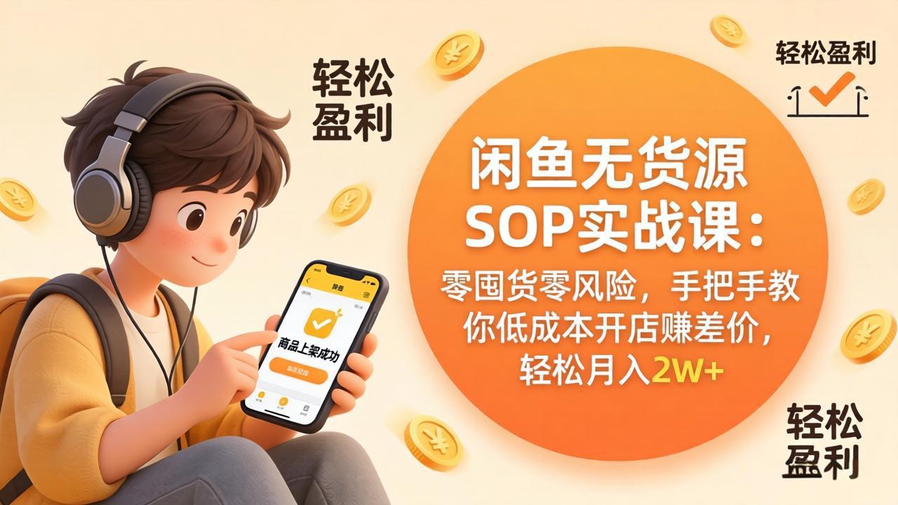 闲鱼无货源SOP实战课：零囤货零风险，手把手教你低成本开店赚差价，轻松月入2w+-鸿图网创