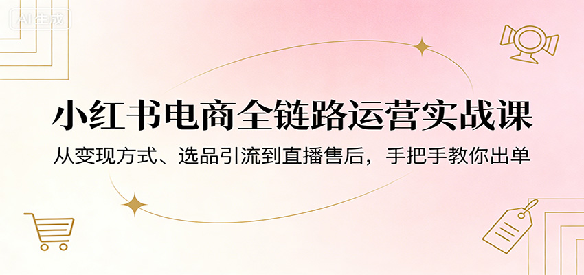 小红书电商全链路运营实战课：从变现方式、选品引流到直播售后，手把手教你出单-鸿图网创