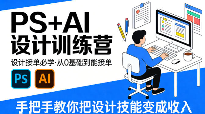 设计接单必学，PS+AI设计训练营，从0基础到能接单，手把手教你把设计技能变成收入-鸿图网创