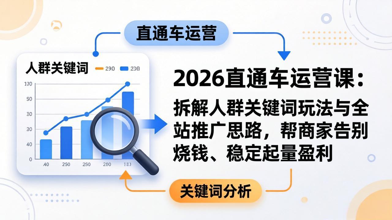 2026直通车运营课：拆解人群关键词玩法与全站推广思路，帮商家告别烧钱、稳定起量盈利-鸿图网创