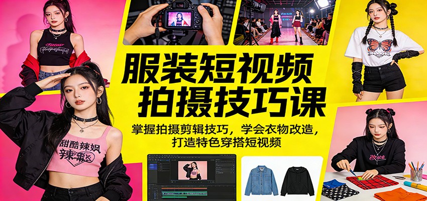 服装短视频拍摄技巧课：掌握拍摄剪辑技巧，学会衣物改造，打造特色穿搭短视频-鸿图网创