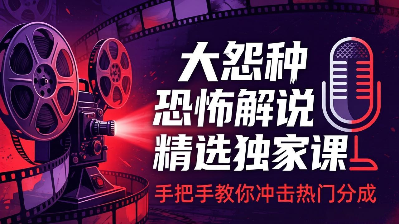 大怨种恐怖解说精选独家课：电影下载+文案配音+片头封面，手把手教你冲击热门分成-鸿图网创