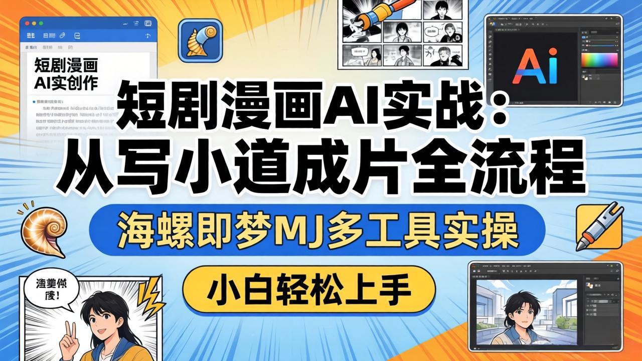 短剧漫画AI实战：从写小说到成片全流程，海螺即梦MJ多工具实操，小白轻松上手-鸿图网创