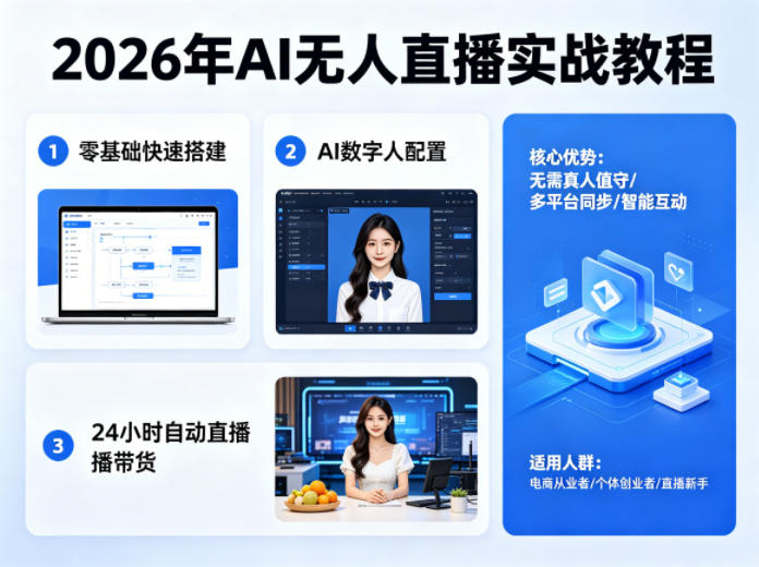 2026年AI无人直播实战教程，零基础也能快速搭建AI数字人无人直播间，实现24小时自动直播带货-鸿图网创
