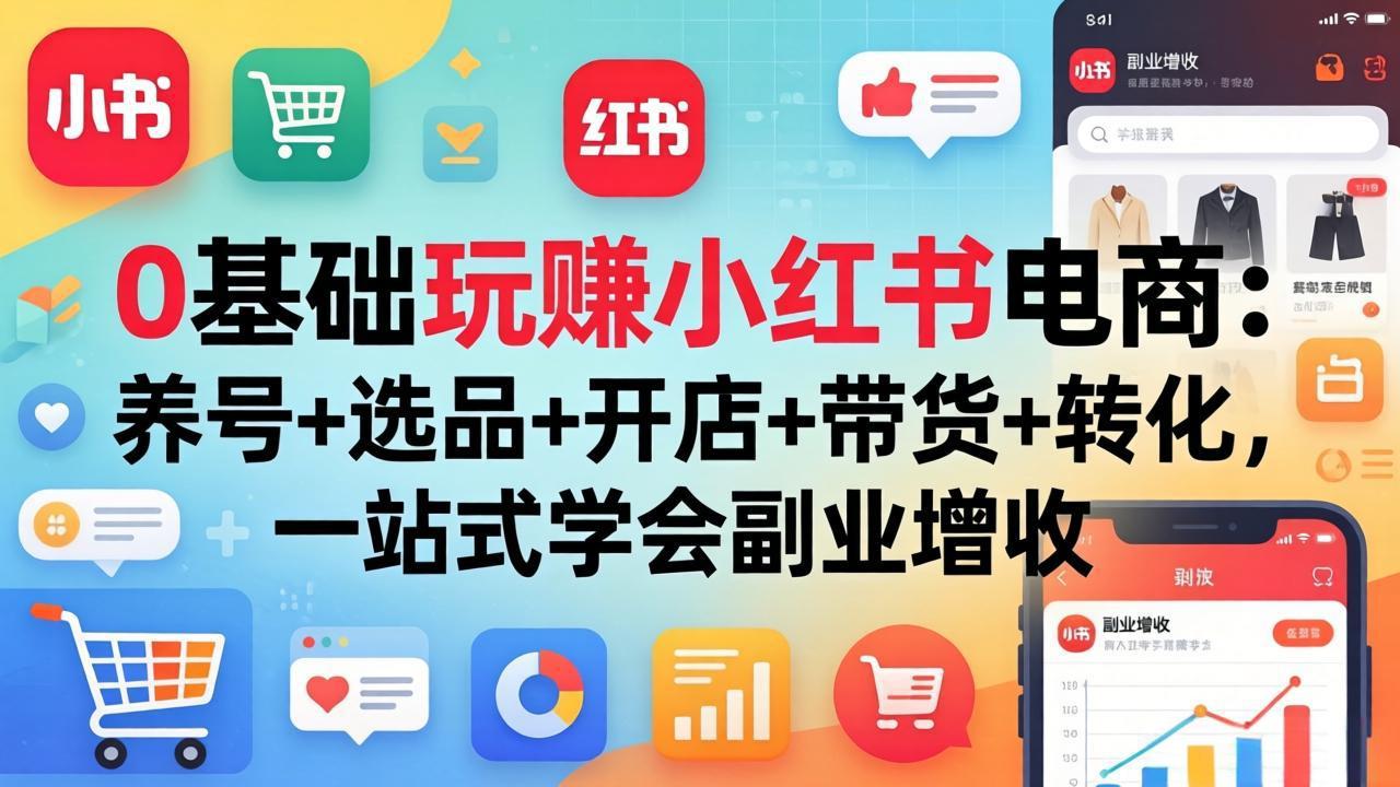 0基础玩赚小红书电商:养号+选品+开店+带货+转化,一站式学会副业增收-鸿图网创