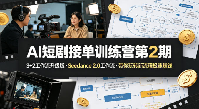 AI短剧接单训练营第2期，3+2工作流升级版，Seedance 2.0工作流，带你玩转新流程极速賺钱-鸿图网创