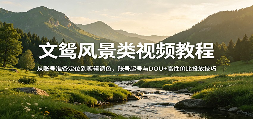 文鸳风景类视频教程：从账号准备定位到剪辑调色，账号起号与DOU+高性价比投放技巧-鸿图网创