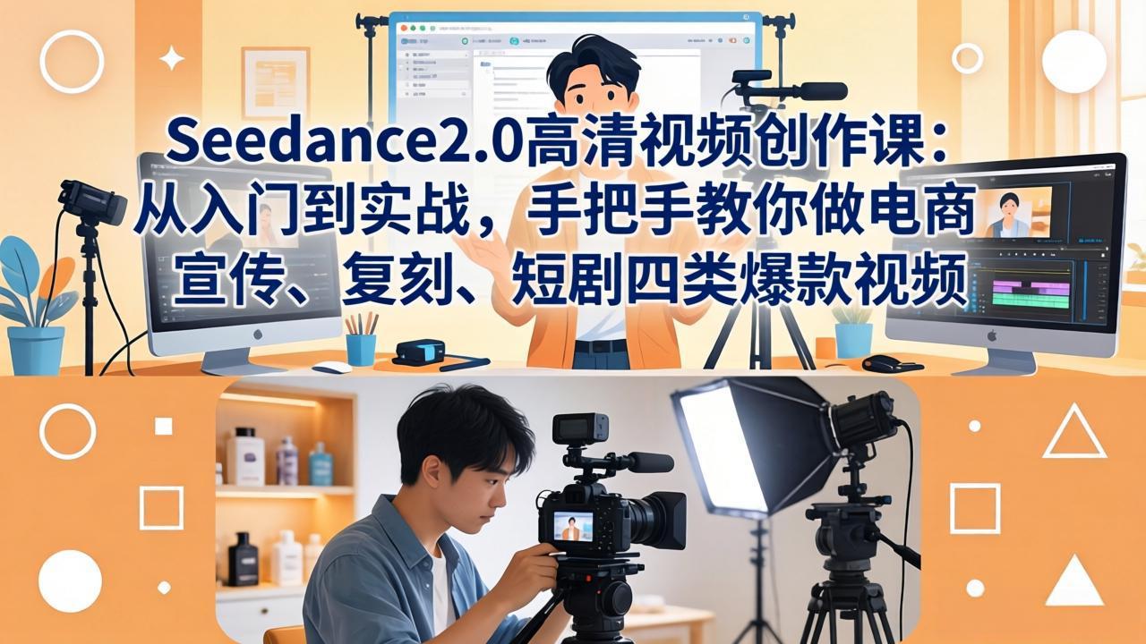 Seedance2.0高清视频创作课：从入门到实战，手把手教你做电商、宣传、复刻、短剧四类爆款视频-鸿图网创
