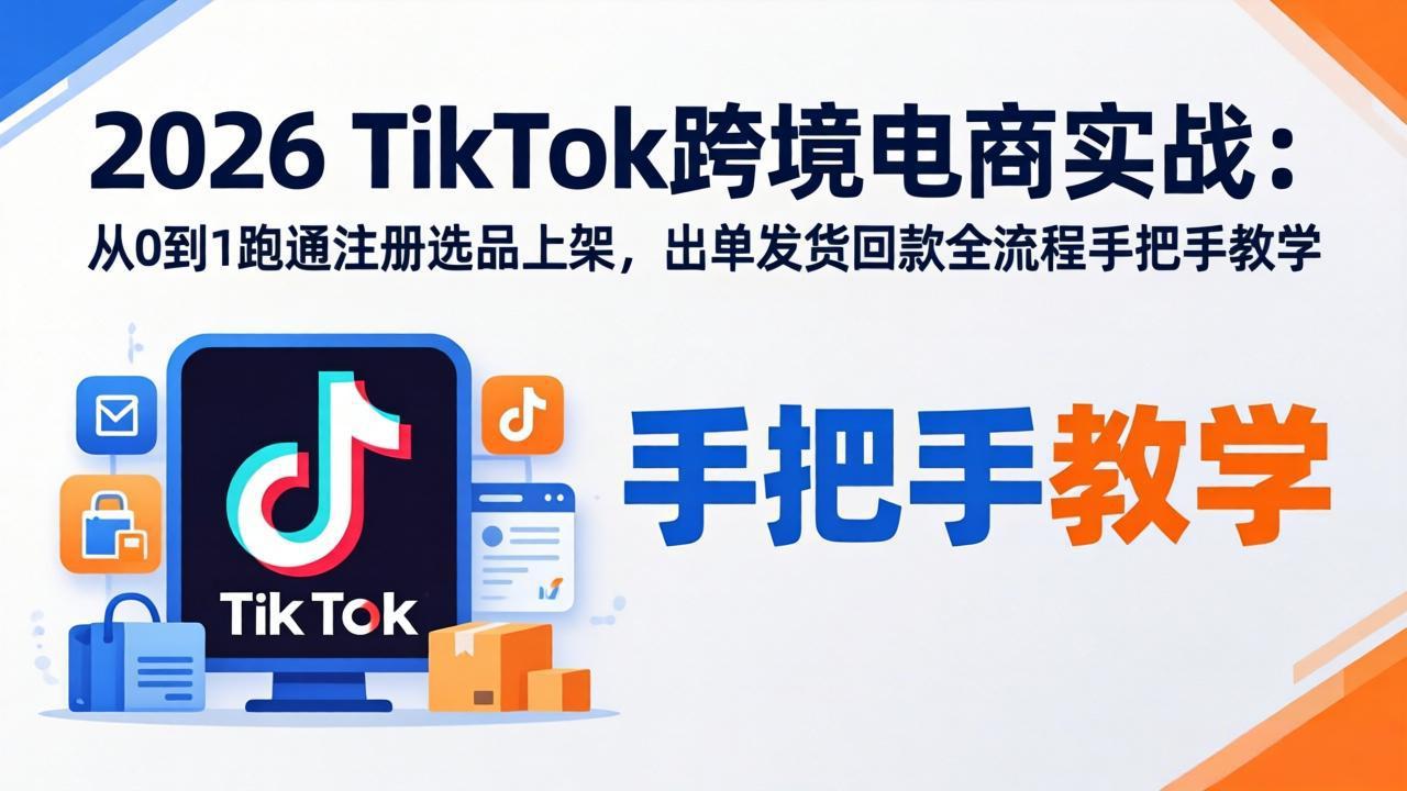 2026TikTok跨境电商实战-更新：从0到1跑通注册选品上架，出单发货回款全流程手把手教学-鸿图网创