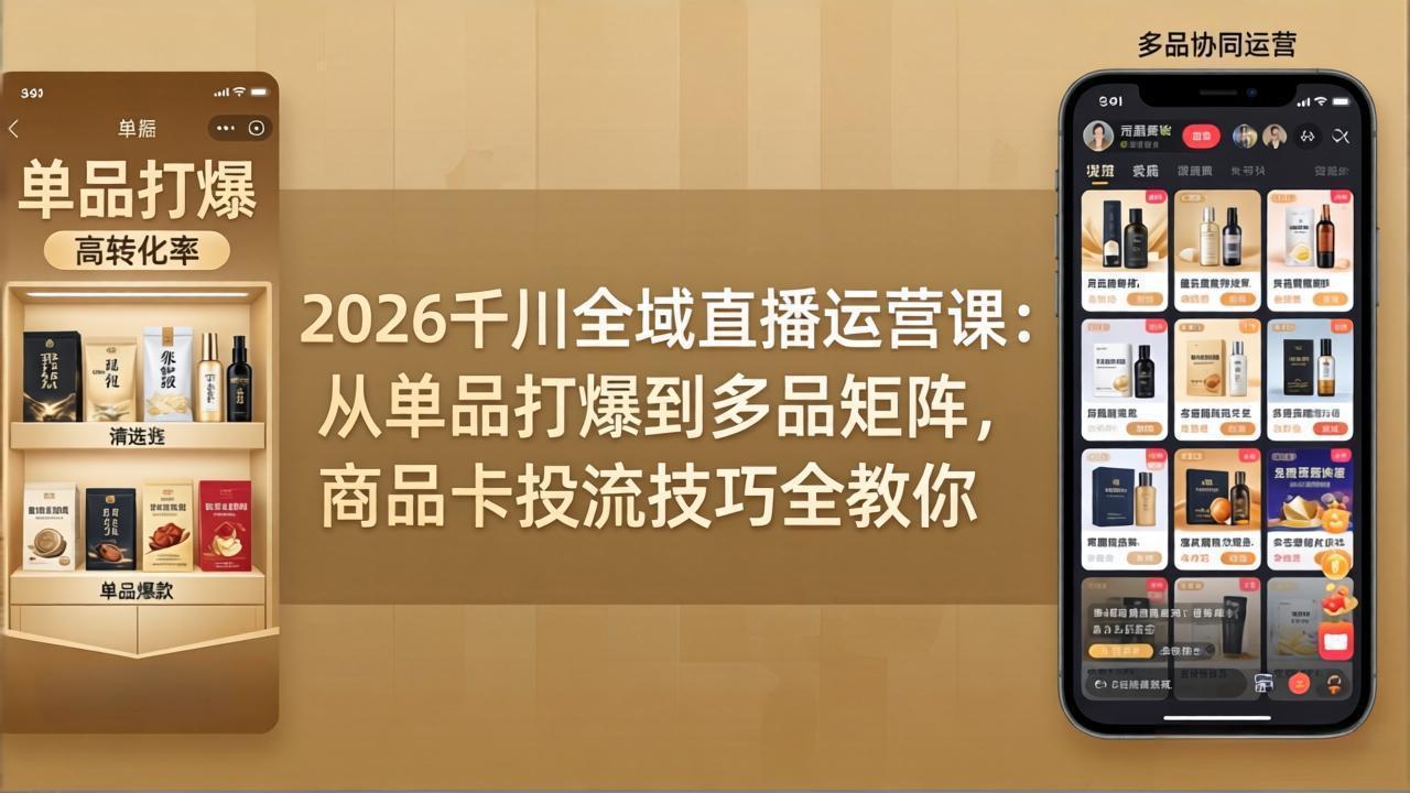 2026千川全域直播运营课：从单品打爆到多品矩阵，商品卡投流技巧全教你-鸿图网创