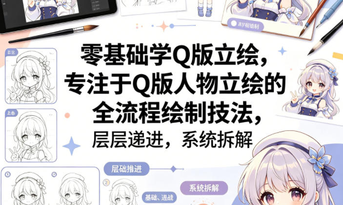 零基础学Q版立绘，专注于Q版人物立绘的全流程绘制技法，层层递进，系统拆解-鸿图网创