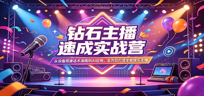 钻石主播速成实战营：从设备搭建话术演唱到AI应用，全方位打造全能娱乐主播-鸿图网创