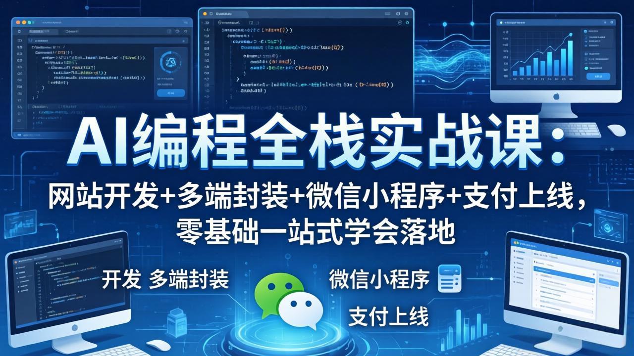AI编程全栈实战课：网站开发+多端封装+微信小程序+支付上线，零基础一站式学会落地-鸿图网创