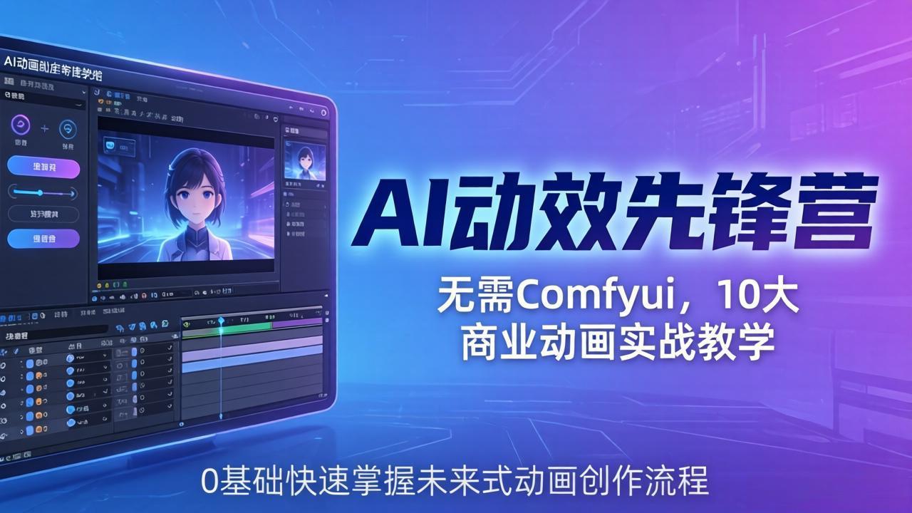 AI 动效先锋营：无需Comfyui，10大商业动画实战教学，0基础快速掌握未来式动画创作流程-鸿图网创