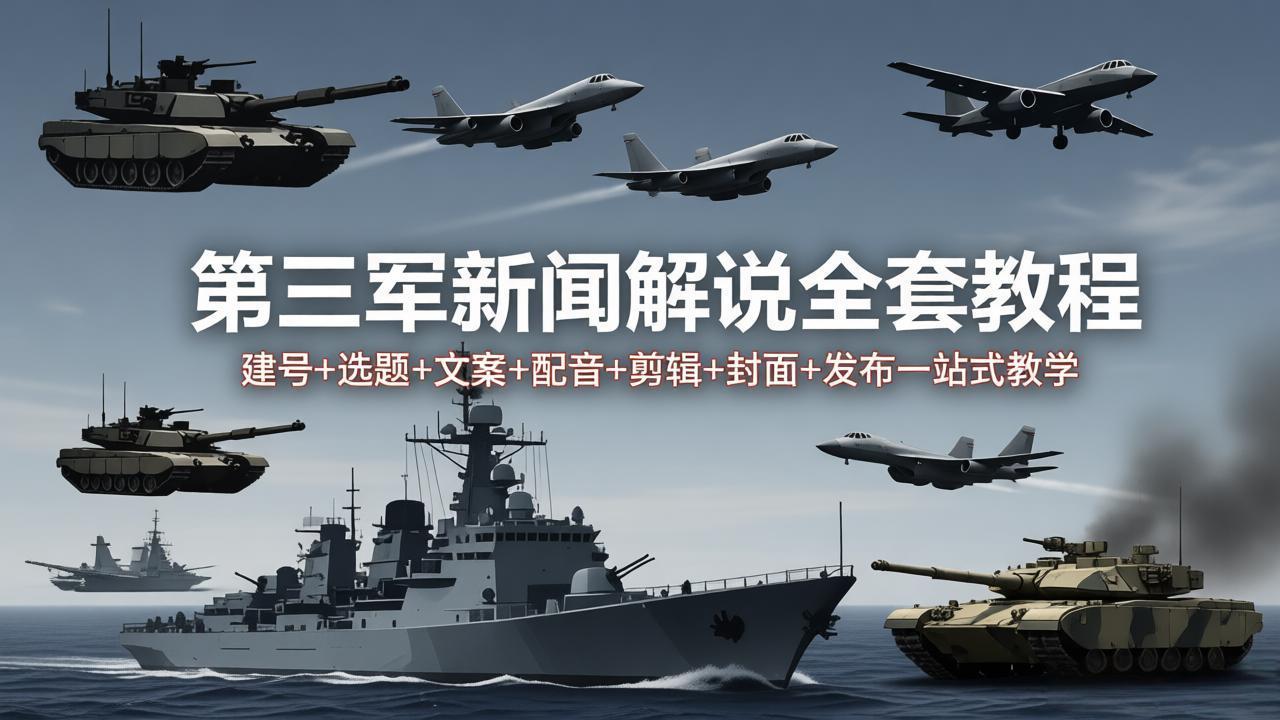 第三军迷新闻解说全套教程：建号+选题+文案+配音+剪辑+封面+发布一站式教学-鸿图网创
