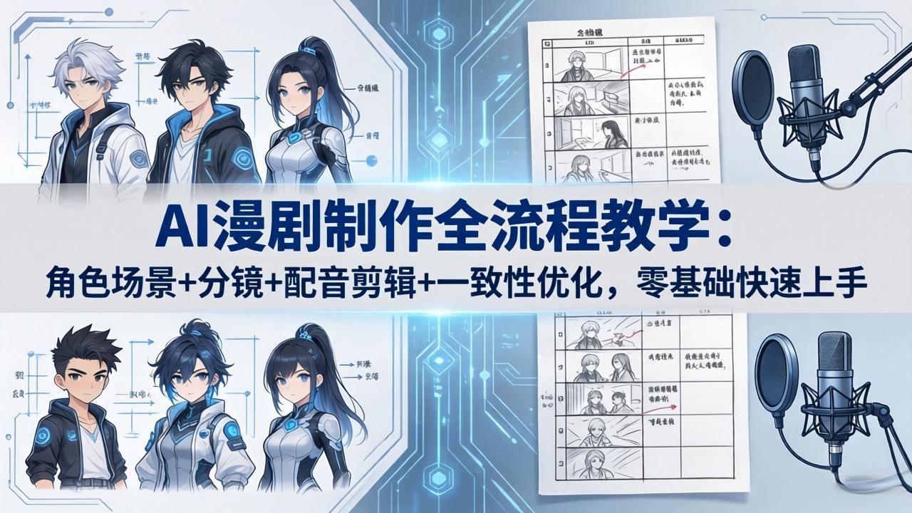 AI漫剧制作全流程教学：角色场景+分镜+配音剪辑+一致性优化，零基础快速上手-鸿图网创