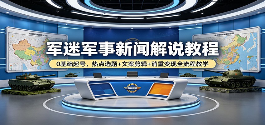 军迷军事新闻解说教程：0基础起号，热点选题+文案剪辑+消重变现全流程教学-鸿图网创