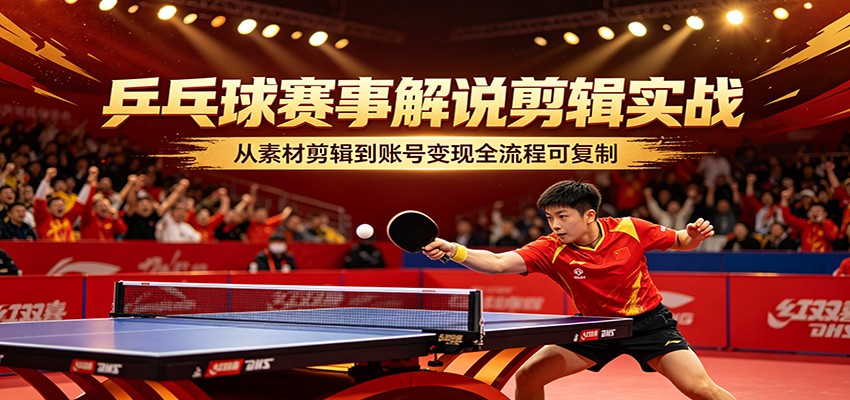 乒乓球赛事解说剪辑实战，从素材剪辑到账号变现全流程可复制-鸿图网创