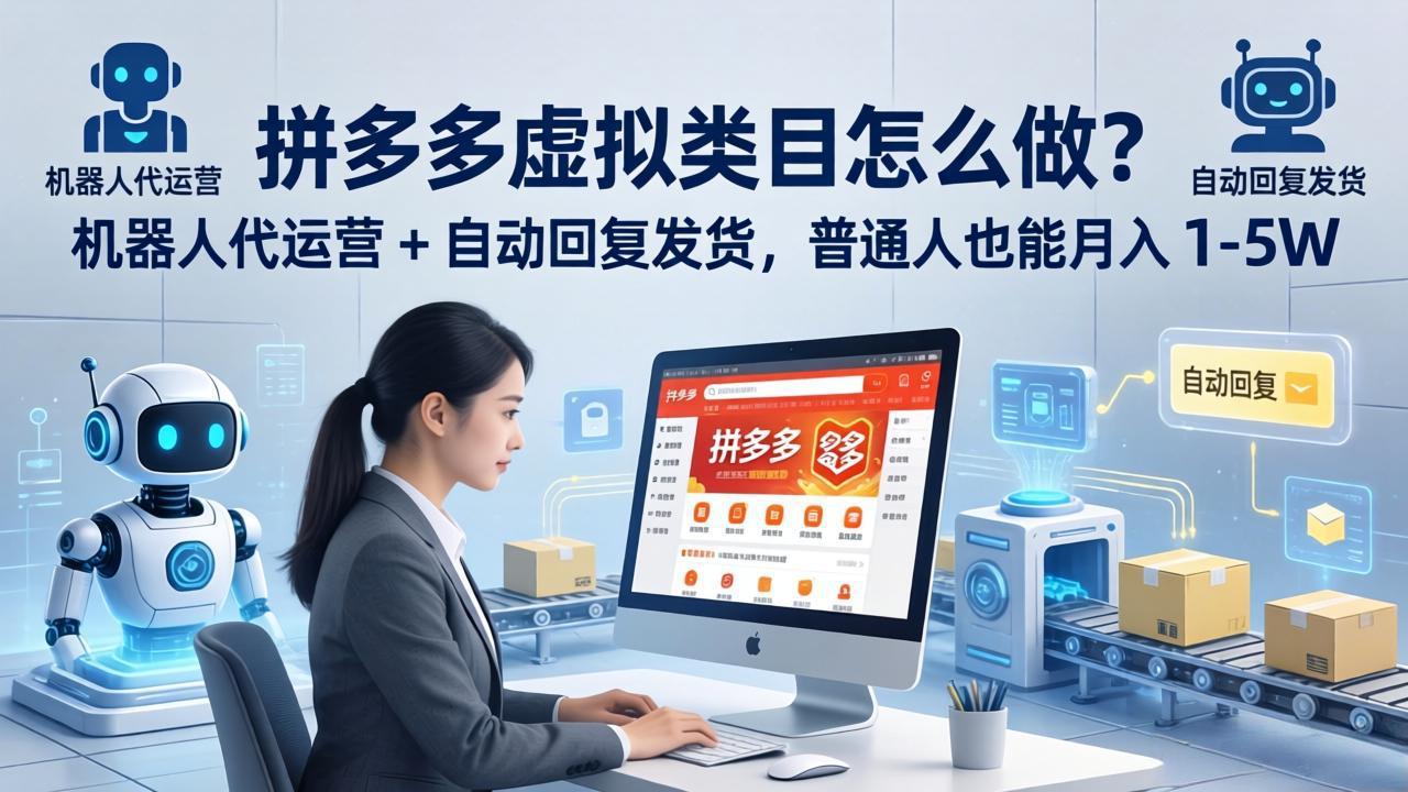 拼多多虚拟类目怎么做？机器人代运营 + 自动回复发货，普通人也能月入 1-5W-鸿图网创