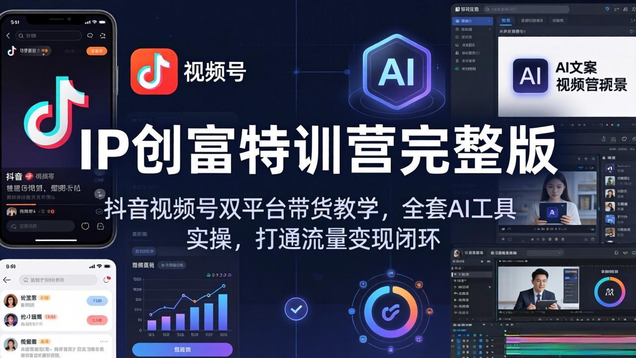 IP创富特训营完整版：抖音视频号双平台带货教学，全套AI工具实操，打通流量变现闭环-鸿图网创