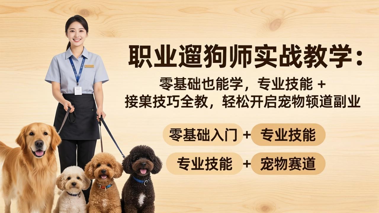 职业遛狗师实战教学：零基础也能学，专业技能 + 接单技巧全教，轻松开启宠物赛道副业-鸿图网创