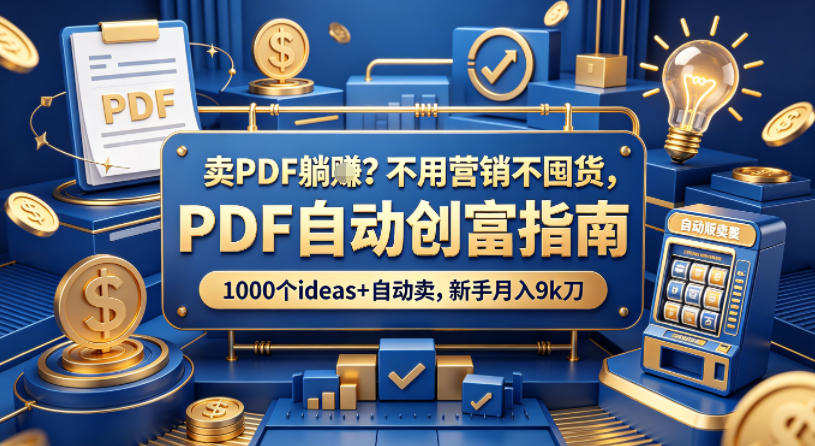 卖PDF躺賺？不用营销不囤货，PDF自动创富指南，1000个ideas+自动卖，新手月入9k刀【原创双语字幕】-鸿图网创