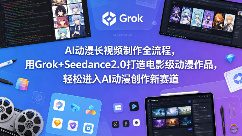 AI动漫长视频制作全流程，用Grok+Seedance2.0打造电影级动漫作品，轻松进入AI动漫创作新赛道-鸿图网创