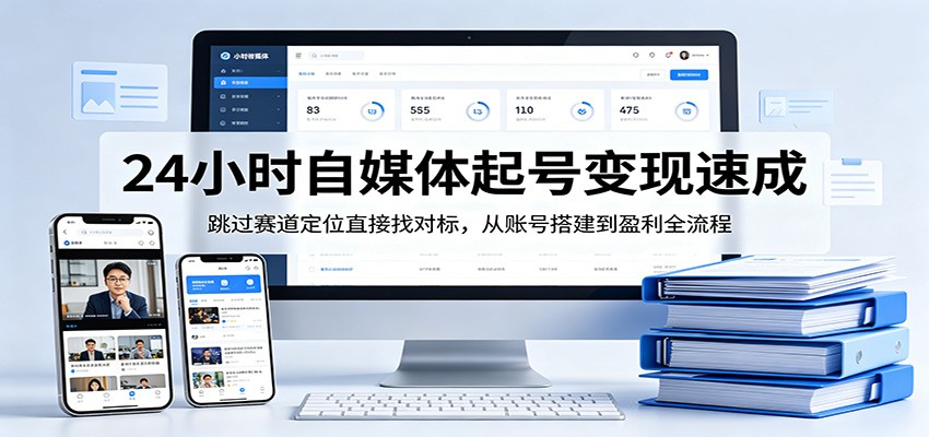 24小时自媒体起号变现速成，跳过赛道定位直接找对标，从账号搭建到盈利全流程-鸿图网创